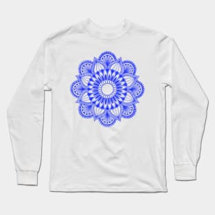 Flower Mandala (blue on white) Long Sleeve T-Shirt